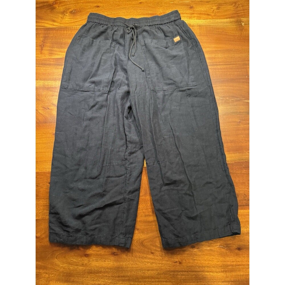 Peace Love World Boheme Linen Blend Wide Leg Crop Pants Black Petite Medium MP